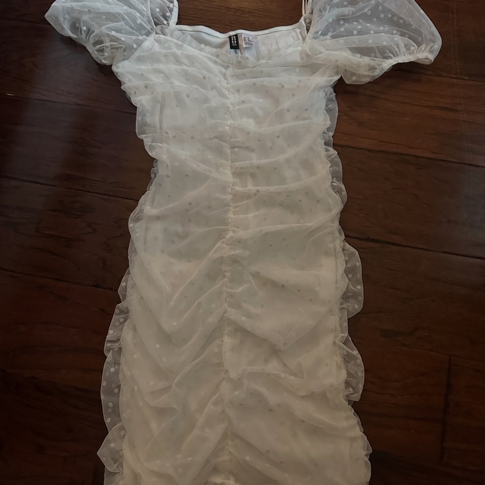 White Sheer Ruched Dress